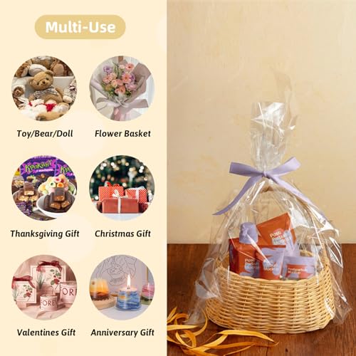 WIKDAY Cellophane Wrap for Gift Baskets 5 PCS 18x30 Inches Large Clear Cello Gift Bags with Ties Plastic for Gift Giving, ...