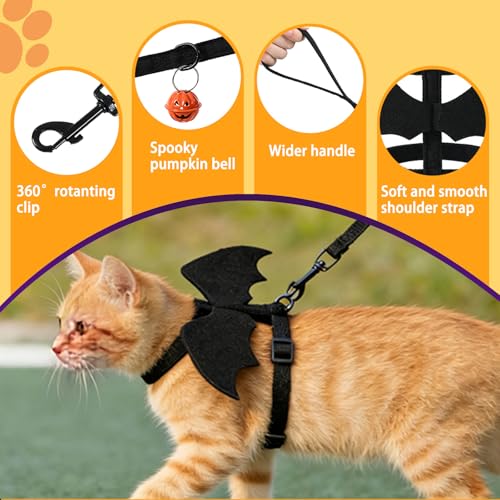 Yonuni Cat Harness and Leash, Cat Halloween Costumes with Bat Wings Escape Proof Soft Adjustable Vest, Easy Control Breath...
