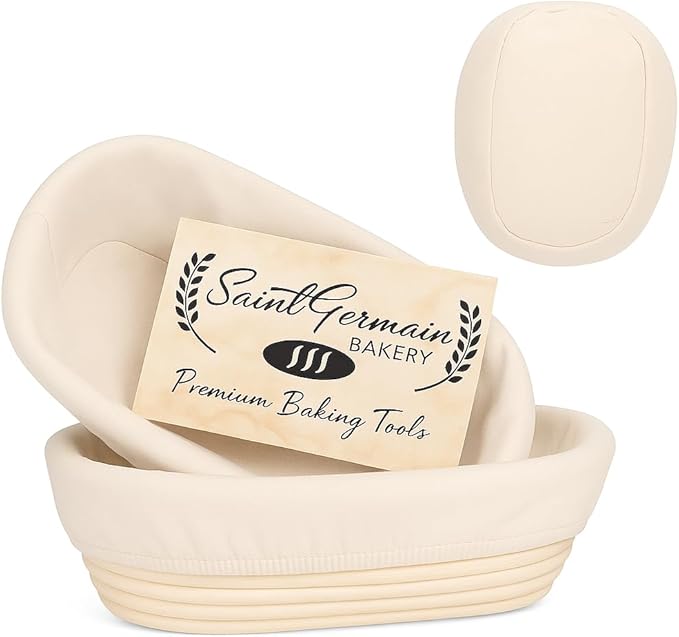 "Saint Germain Bakery Premium Round Bread Banneton Basket with Liner - Perfect Brotform Proofing Basket for Making Beautif...
