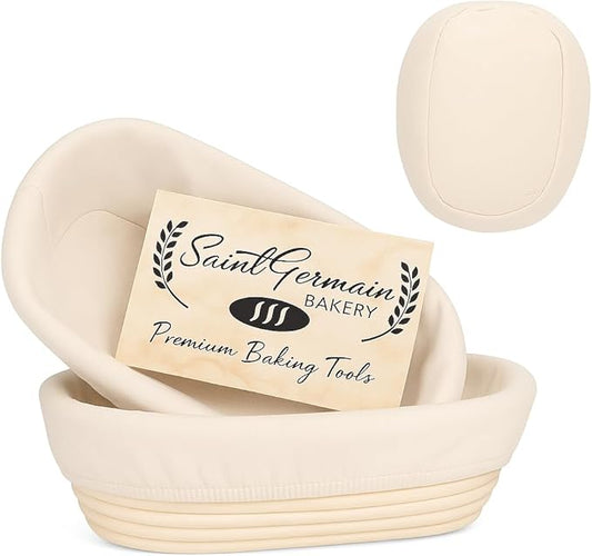 "Saint Germain Bakery Premium Round Bread Banneton Basket with Liner - Perfect Brotform Proofing Basket for Making Beautif...