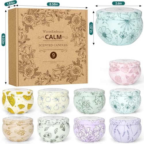 WarmEmbrace Scented Candles, Candle Set of 9, Long-Lasting Candles for Women, Candle Present Set for Birthday, Valentine's...
