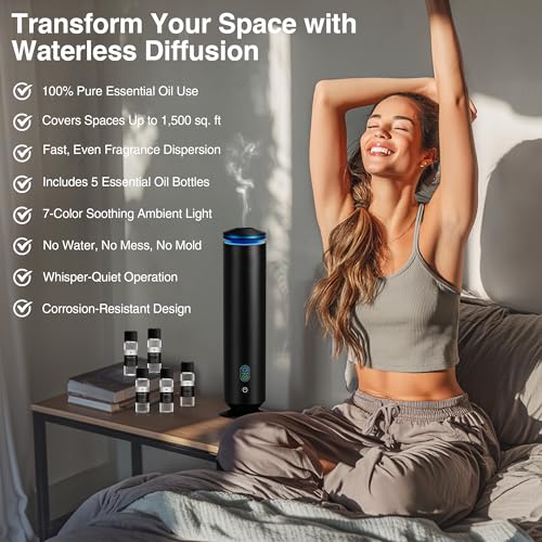 Waterless Scent Diffuser Starter Kit - 1500 Sq Ft Coverage, Scent Diffuser for Home, Hotel, Studio, Essential Oil Diffuser...