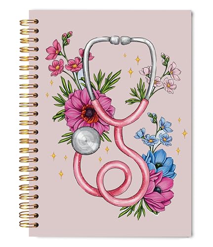 WNAGT Floral Stethoscope Nurse Spiral Notebook Journal 5.5x8.3, Nurse Appreciation Gifts for Women, Nursing Medical Office...