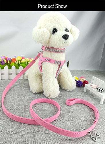 Newtensina Dog Collar & Harness & Lead Sets Fashion Dog Collar Diamante with Harness & Leashes Comfortable Soft Collar Har...