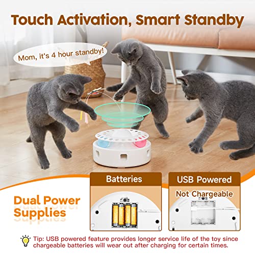 Potaroma Cat Toys 3in1 Automatic Interactive Kitten Toy, Fluttering Butterfly, Moving Feather, Track Balls, Dual Power Sup...