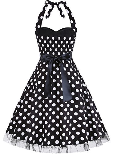 oten Women's Vintage Polka Dot Halter Dress 1950s Floral Spring Retro Rockabilly Cocktail Swing Tea Dresses