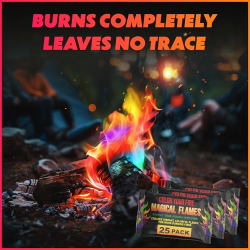 Magical Flames Fire Color Packets (25 Pack), Vibrant Multi-Color Fire for Fire Pits, Campfires, Bonfires & Fireplaces - Ca...
