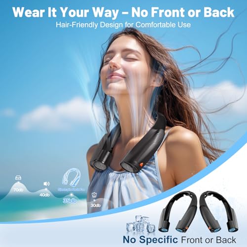 Portable Neck Fan with 6 Powerful Speeds, 8000mAh Battery Operated USB-C Rechargeable Fan, 20H Runtime, Hands-Free 360° Co...
