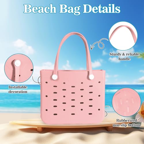 PoVwlty Rubber Beach Bag for Men & Women, Water-resistant Travel Tote Bag for the Beach Boat Pool