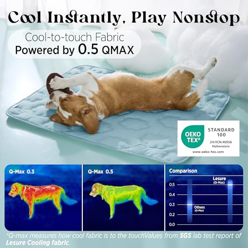 LE SURE Dog Cooling Mat for Extra Large Dogs -Q-Max>0.5 XL Breathable Thin Cool Crate Pad with Chill Cold Fiber and Innova...