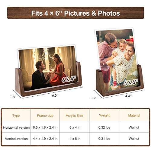 Mixoo 4x6 Picture Frame 2 Pack - Rustic Wooden Picture Frames with Walnut Wood Base and High Definition Break Free Acrylic...