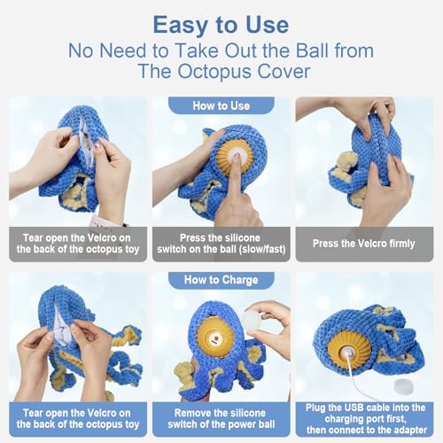 Qraxond Interactive Dog Toys Octopus,Durable Automatic Jumping Dog Toy to Keep Them Busy,Squeaky Moving Tug of War Doggie ...