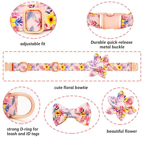 HSIGIO Dog Collar and Leash Set Girls Adjustable Puppy Collars with Floral Bow Tie for Small Medium Large Female Dogs, Pin...