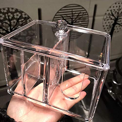 Watpot Qtip Cotton Pad Holder Dispenser Cotton Ball and Swab Storage with Lid Clear Acrylic Cotton Round Organizer, 4 Sect...