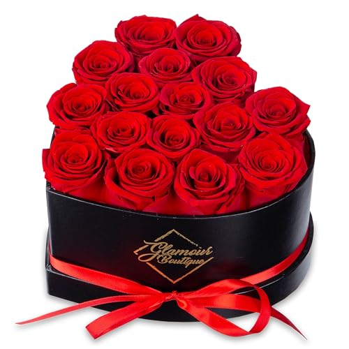 GLAMOUR BOUTIQUE 16 Flower Forever Heart Shape Box, Eternal Preserved Roses Gift for Her, Lasting Flowers, Romantic Floral...