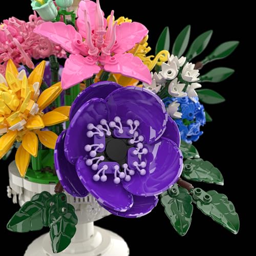 Cogibrix Botanicals Flower Bouquet Building Set - Includes Hydrangeas, Snapdragons, Peonies & More, Artificial Flower Arra...
