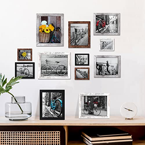 LANDNEOO 8x10 Picture Frame, 4 Pack Woodgrain Wider Frames, Display Pictures 5x7 with Mat or 8x10 Without Mat, Picture Fra...