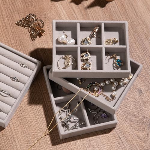 Frebeauty Small Jewelry Tray Set,Stackable Velvet Jewelry Organizer Tray,Mini Jewelry Drawer Organizer,Drawer Inserts,4.92...