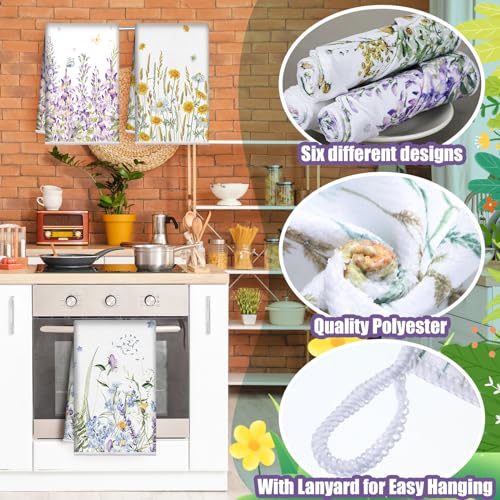 Redbaker 6 Pcs Floral Kitchen Towels Wildflower Print Dish Towels for Kitchen Absorbent Flower Butterfly Hand Decorative S...