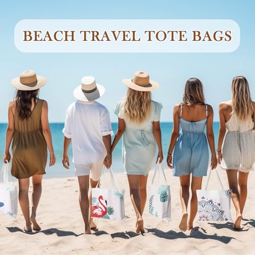 SATINIOR 10 Pcs Beach Theme Canvas Totes Bags Gifts Shopping Bags Reusable Grocery Handbags for Women Travel Cruise Wedding