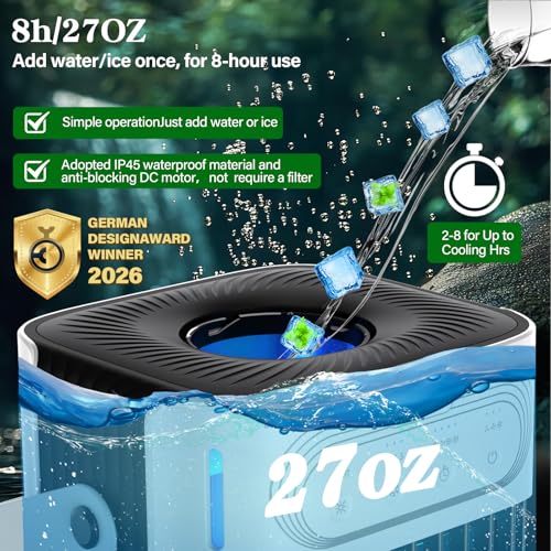 Portable Air Conditioners Cooling Fan, 800ml Mini Air Conditioner Portable AC Unit with 3 Cool Mist & Speeds, 7 Night Ligh...