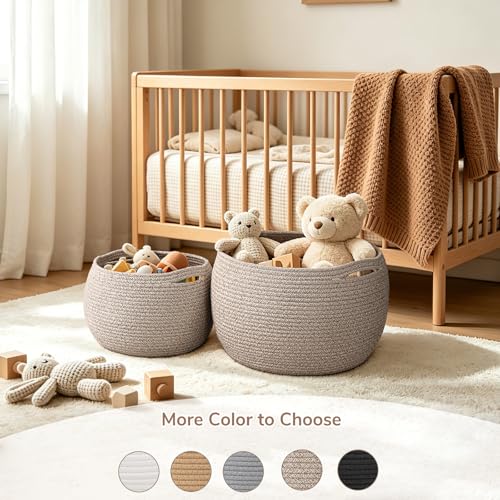 Goodpick Baby Basket for Nursery, Woven Basket for Home Décor, Round Wicker Baskets for Toy Storage, Diaper Caddy Organize...