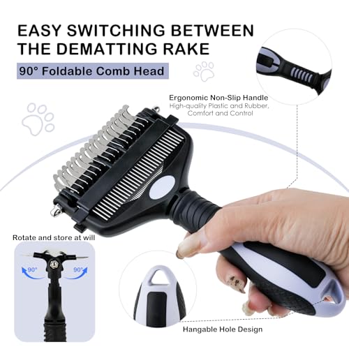3-IN-1 Pet Deshedding and Grooming Tool, Grooming Brush for Dogs and Cats with Undercoat Rake & Dematting Comb for Matted ...