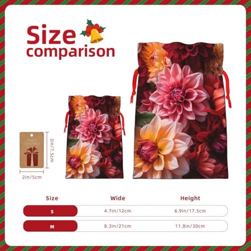 WXYBMDP Colorful Flower Print Christmas Drawstring Bags Xmas Candy Bags Reusable Party Gifts Wrapping Bags