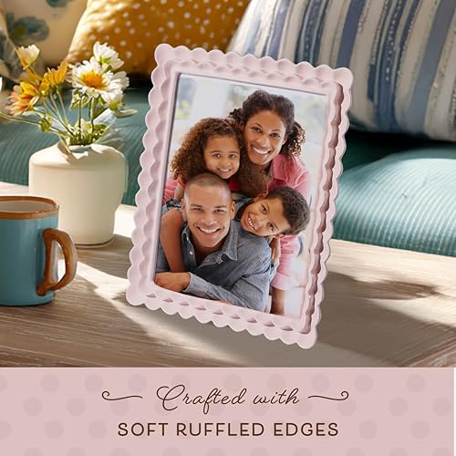Sheffield Home Ruffle Edge Resin Picture Frame Set, Decorative Scalloped Photo Frame for Tabletop Display, 8x10, Light Pink