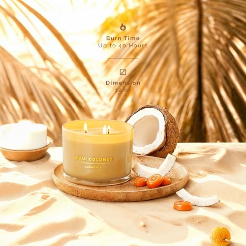 Glowence Luxury Coconut Scented Candle - Large 3 Wick Jar Candle - Elegant Gift for Women & Men - 100% Natural Soy Wax - U...