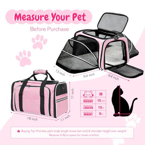 Double Expandable Cat Carrier,Airline Approved Soft-Sided Pet Travel Carrier for Small Dogs Cats under 15 lbs,Waterproof 6...