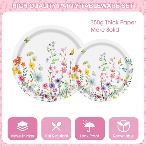 170 Pcs Spring Flower Birthday Party Decorations Sets, Includes Happy Birthday Banner, Floral Plates, Napkins, Cups, Plast...