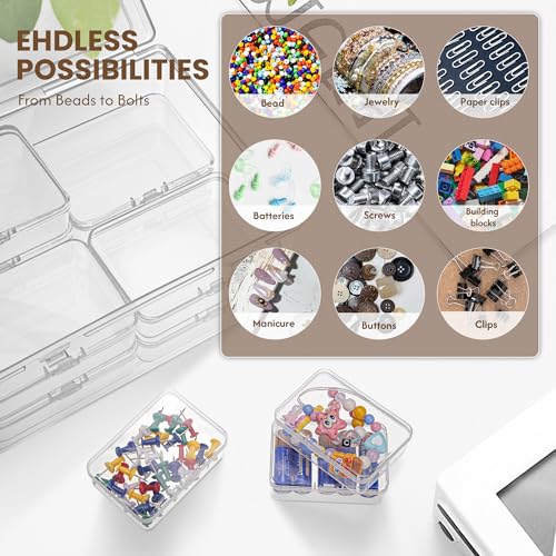 zoeynex Medium Plastic Organizer Boxes, 12 Clear Containers with Hinged Lids, for Beads, Jewelry, Crafts, Electronics, Har...