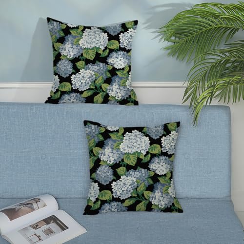 OFIRD Spring Pillow Covers 18x18 Pack of 2 Black Blue Hydrangea Floral Decorative Throw Pillow Covers Outdoor Decor Summer...