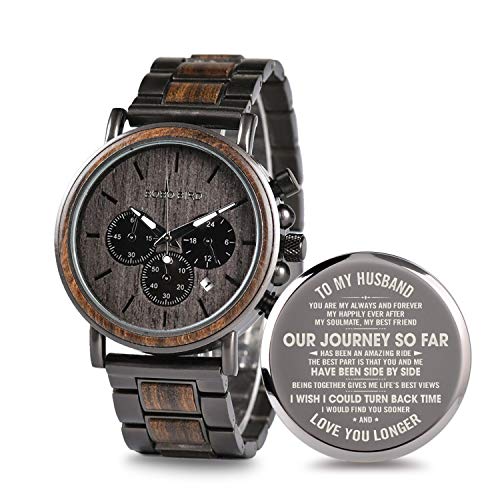2win Engraved Wooden Watch for Boyfriend My MAN Fiancé Husband Customized Personalized Wood Watches for Men Birthday Anniv...