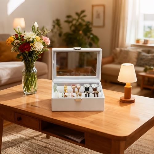 XHMQYC Bracelets Organizer Rods Bangles Display Holder, Clear See through Lid Leather Velvet Jewelry Storage Box Case for ...