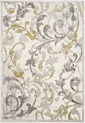 SAFAVIEH Amherst Collection Accent Rug - 4' x 6', Ivory & Light Grey, Floral Scroll Design, Non-Shedding & Easy Care, Idea...