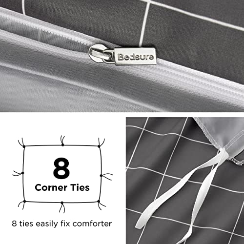 Bedsure Duvet Cover King Size - Reversible Plaid Duvet Cover Set with Zipper Closure, 3 Pieces Dark Grey Bedding Set with ...