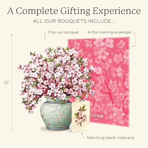 Freshcut Paper Japanese Cherry Blossoms 12 Inch Life-Sized 3D Pop Up Card – Greeting Card, Birthday, Mothers Day, Thank Yo...