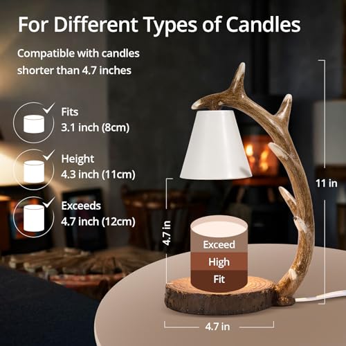 VKYN Candle Lamps,Candle Warmer Lamp with Timer Dimmer for New Home Bedroom Decoration Handcrafted with Resin Reindeer Ant...