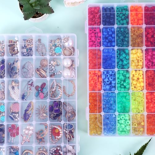 OUTUXED 4 Pack 36 Grids Plastic Bead Organizer Box with Dividers, Clear Craft Tackle Box Parts Storage Containers with Com...