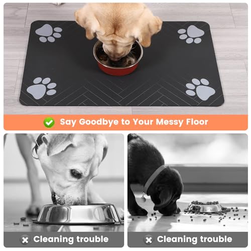 Pet Feeding Mat-Absorbent Pet Placemat for Food and Water Bowl, with Waterproof Rubber Backing, Quick Dry Water Dispenser ...