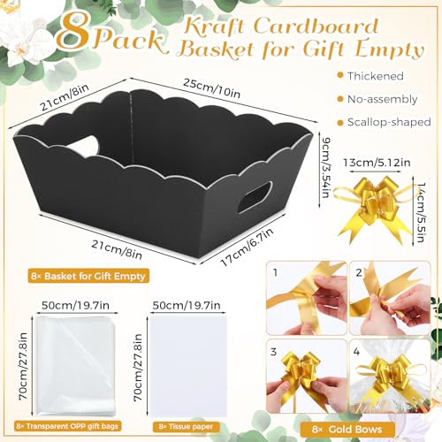 Fuyoooo 8 Pack Baskets for Gifts Empty to Fill, Sturdy 10" x 8" Scalloped Edged Empty Gift Basket Kit Bulk with Handles, 8...