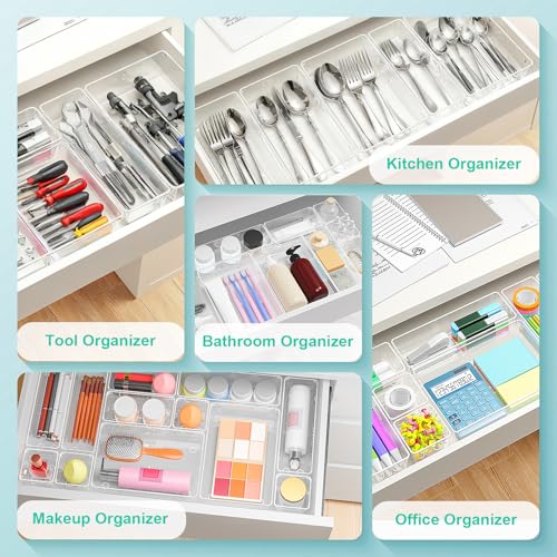 VEXTHYX Clear Plastic Drawer Organizers Set of 45 Vanity trays Stackable Storage Bins Dividers Bathroom Organiser Storage ...