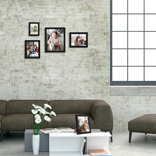 iRahmen 8x10 Picture Frame Set of 4, Black Frame with HD Glass, Wooden Photo Frames for Wall Mount and Tabletop Display