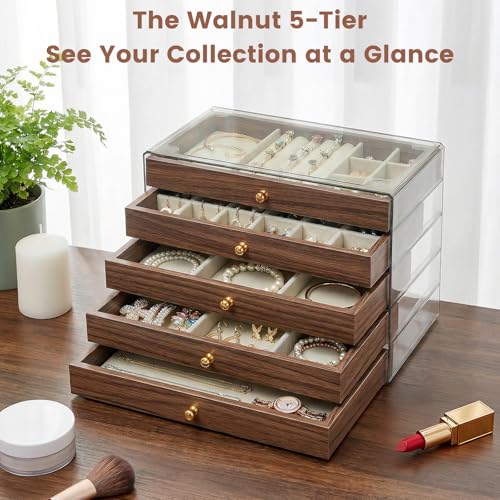Simple Supplies Wooden Jewelry Box for Women, 5-Layer Jewelry Organizers and Storage with 5 Drawers & Velvet Trays, Large ...