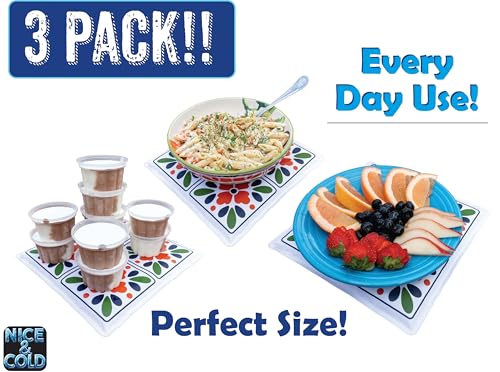 Cold Mats for Keeping Food Cold - 3 Pack! - 9x9 Inch Decorative Cool Mats from Johnny World - Chilled Serve Trays for Chee...