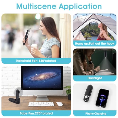 Digibond Handheld Mini Fan Rechargeable Battery Powered 3000mAh 6in1 Bullet Shape Portable Personal Fan 3 Speed with Flash...