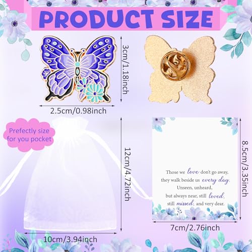 Liliaafar Butterfly Pins Brooches Bulk Memorial Funeral Favors for Guests Celebration of Life Favors with Bags Cards for Gift
