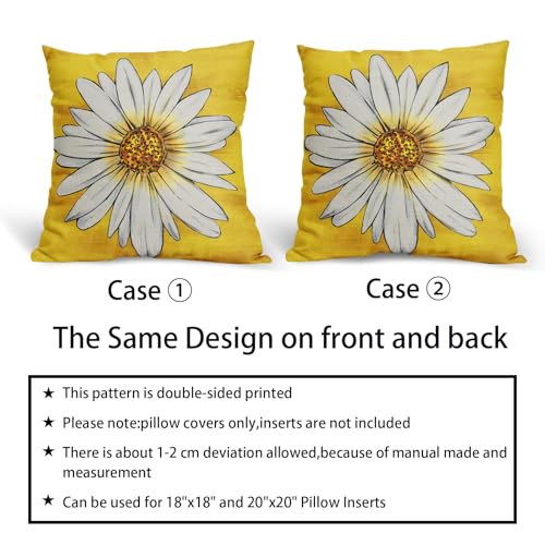Summer Daisy Floral Pillow Covers 18X18 Inch Set of 2 White Petal Flower Bloom Decorative Pillow Cases Yellow Seasonal Cot...